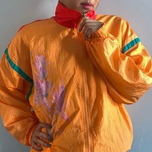 90s Vintage Orange Windbreaker Jacket